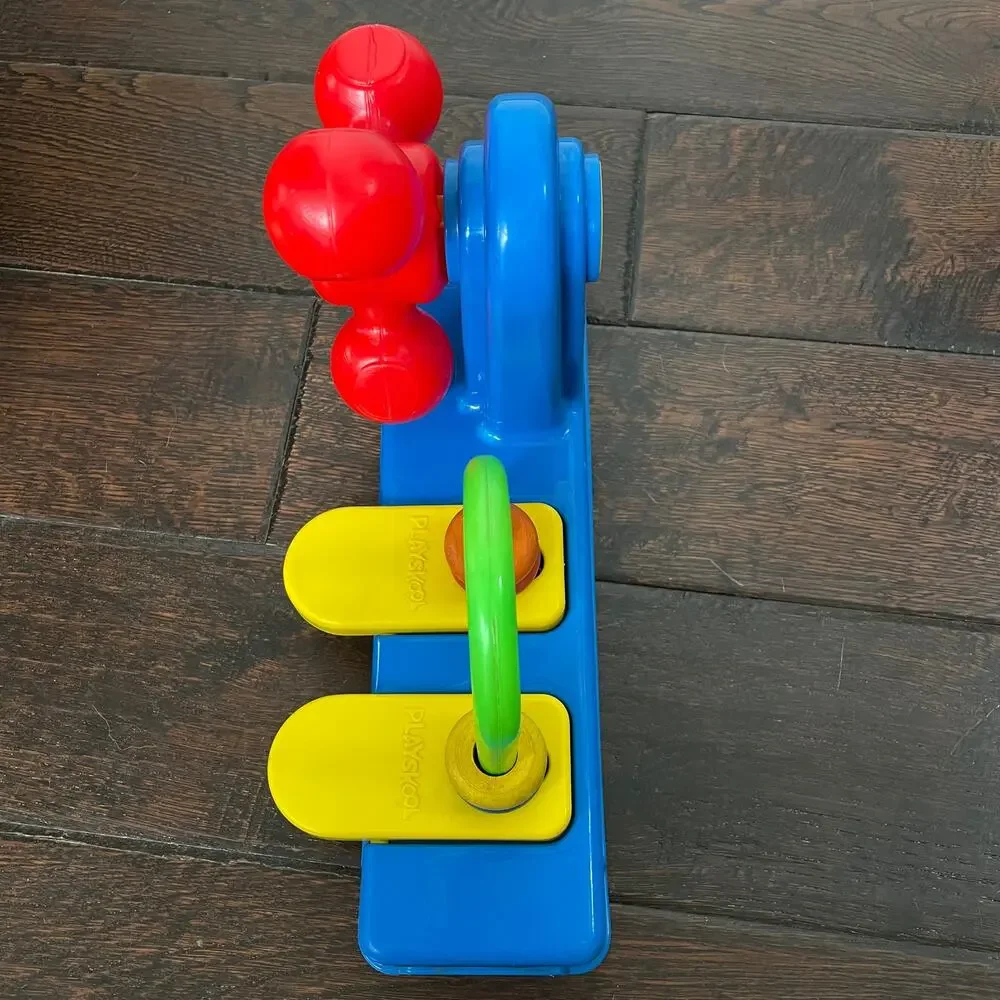 Vintage Playskool Toy Toddlers Red Spinning Wheel Wooden Ring Slide Development